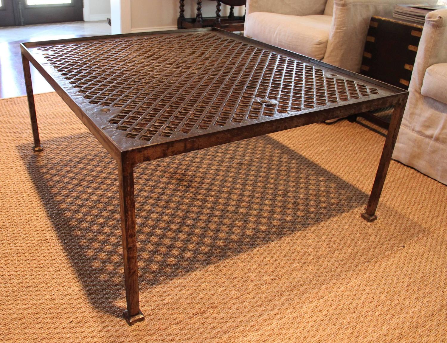 MidCentury Iron Industrial Grate Coffee Table, Circa 1960 For Sale at