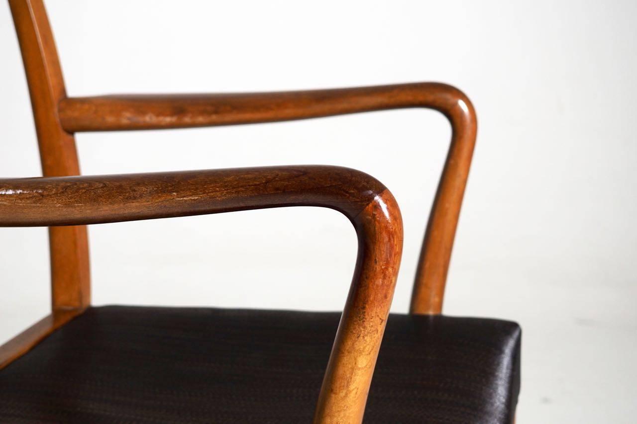 Scandinavian Modern Twelve Dining Chairs in Mahogany with Black Horsehair Seats, circa 1950