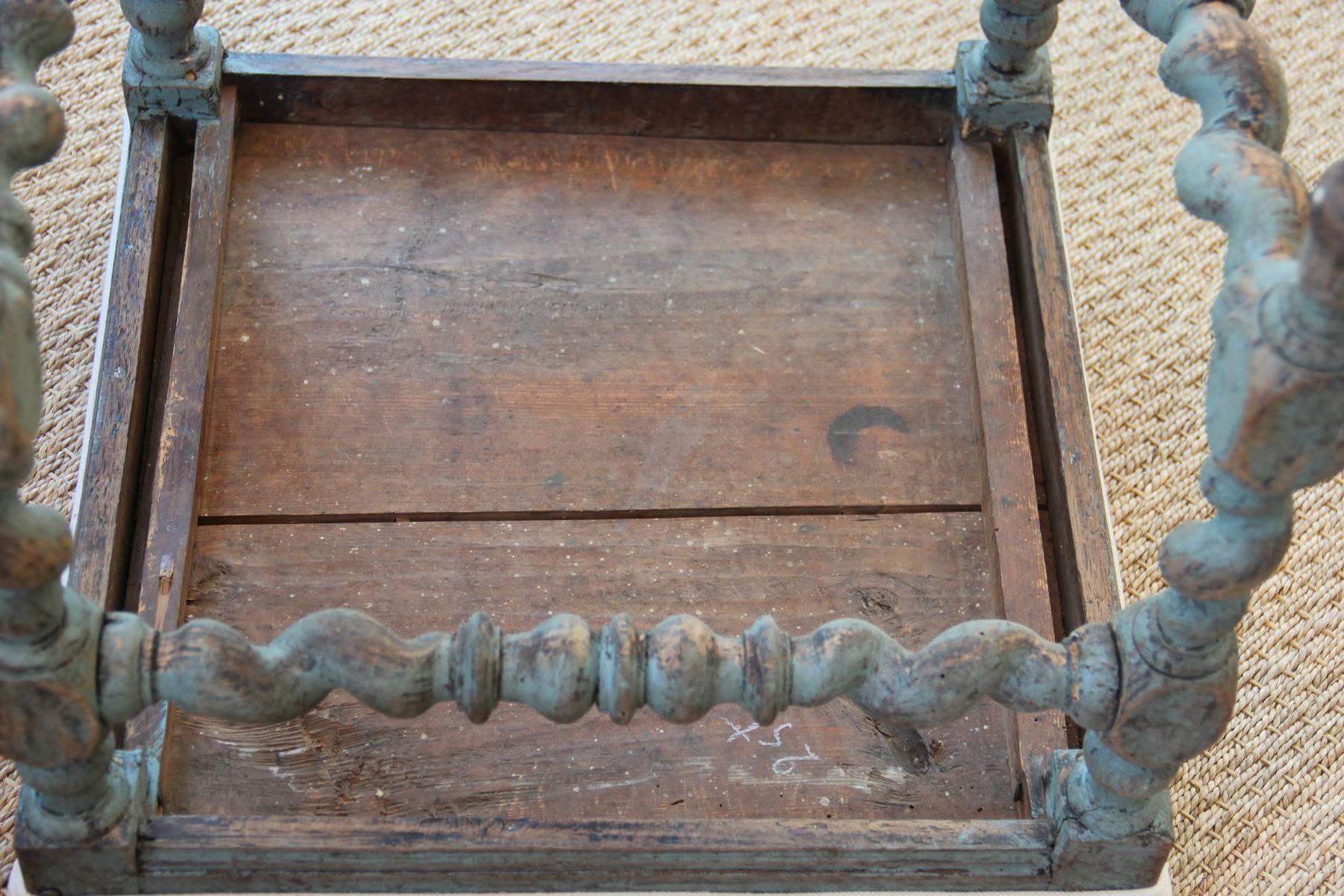 Wood Swedish Baroque Period Square Stool, 18th Century Antique 