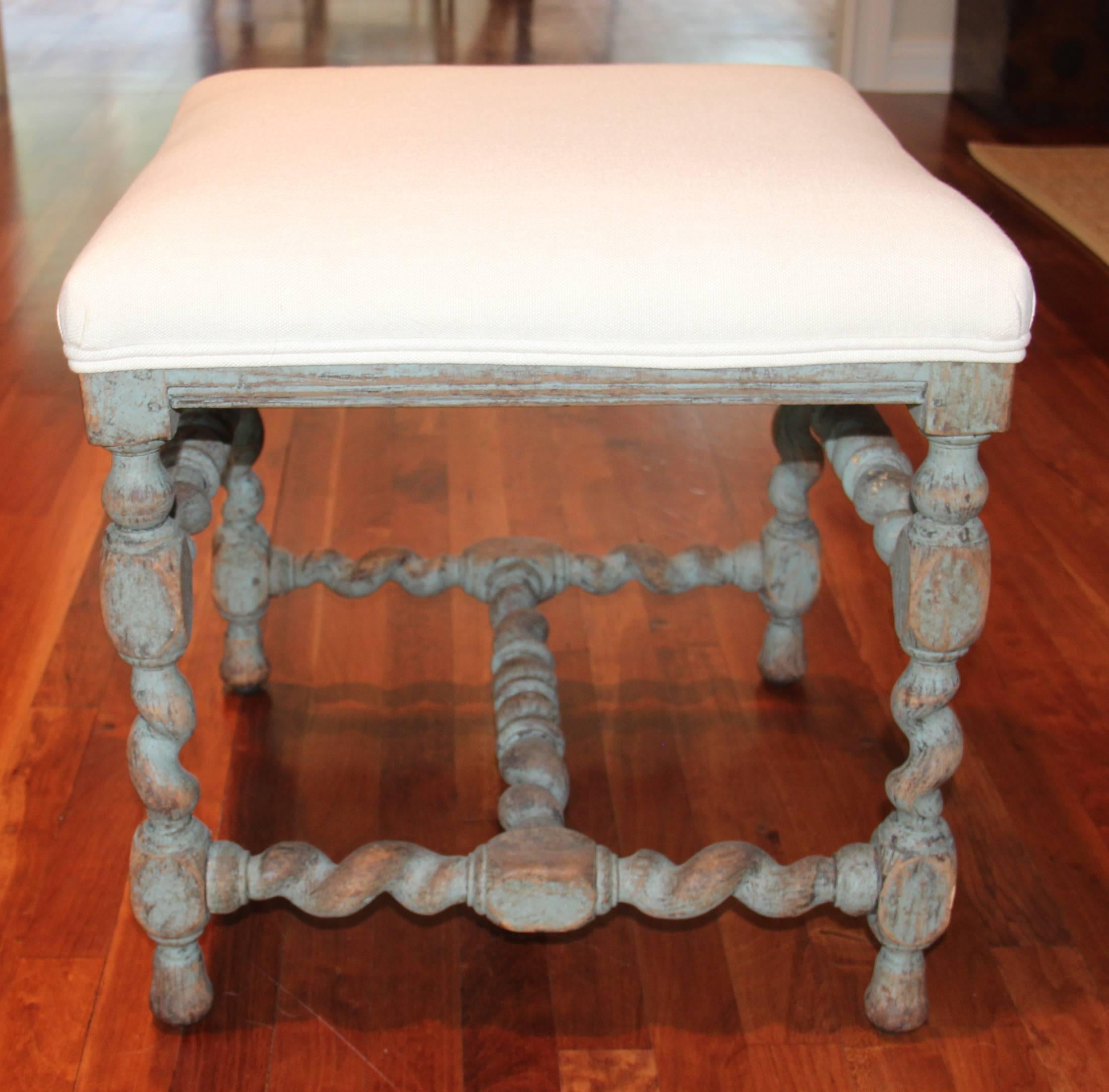 18th Century and Earlier Swedish Baroque Period Square Stool, 18th Century Antique 