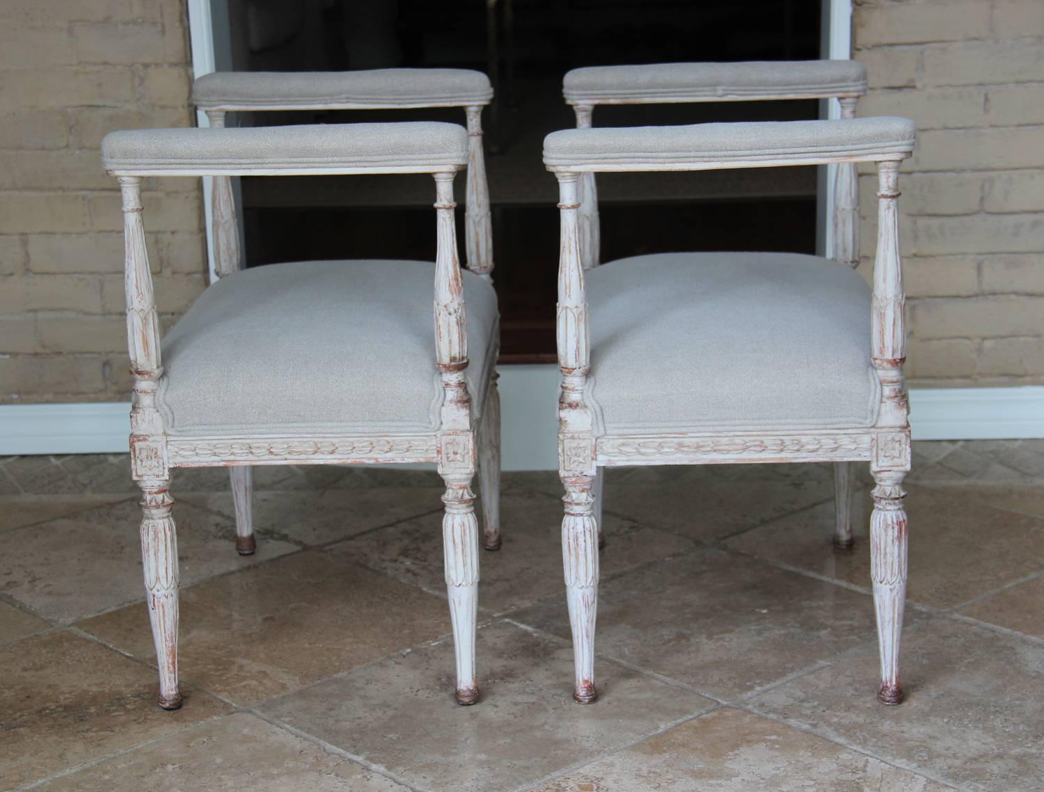 Swedish Gustavian Antique Pair Window Seat Benches with Armrests, 19th Century 1