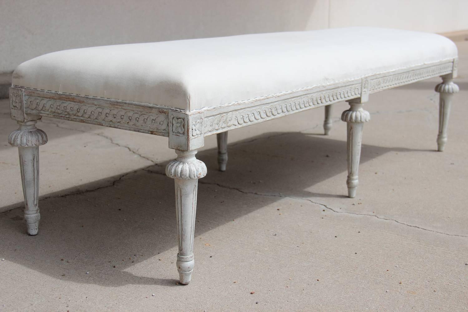 Swedish Gustavian Period Painted Long Footstool, 19th Century Antique 1