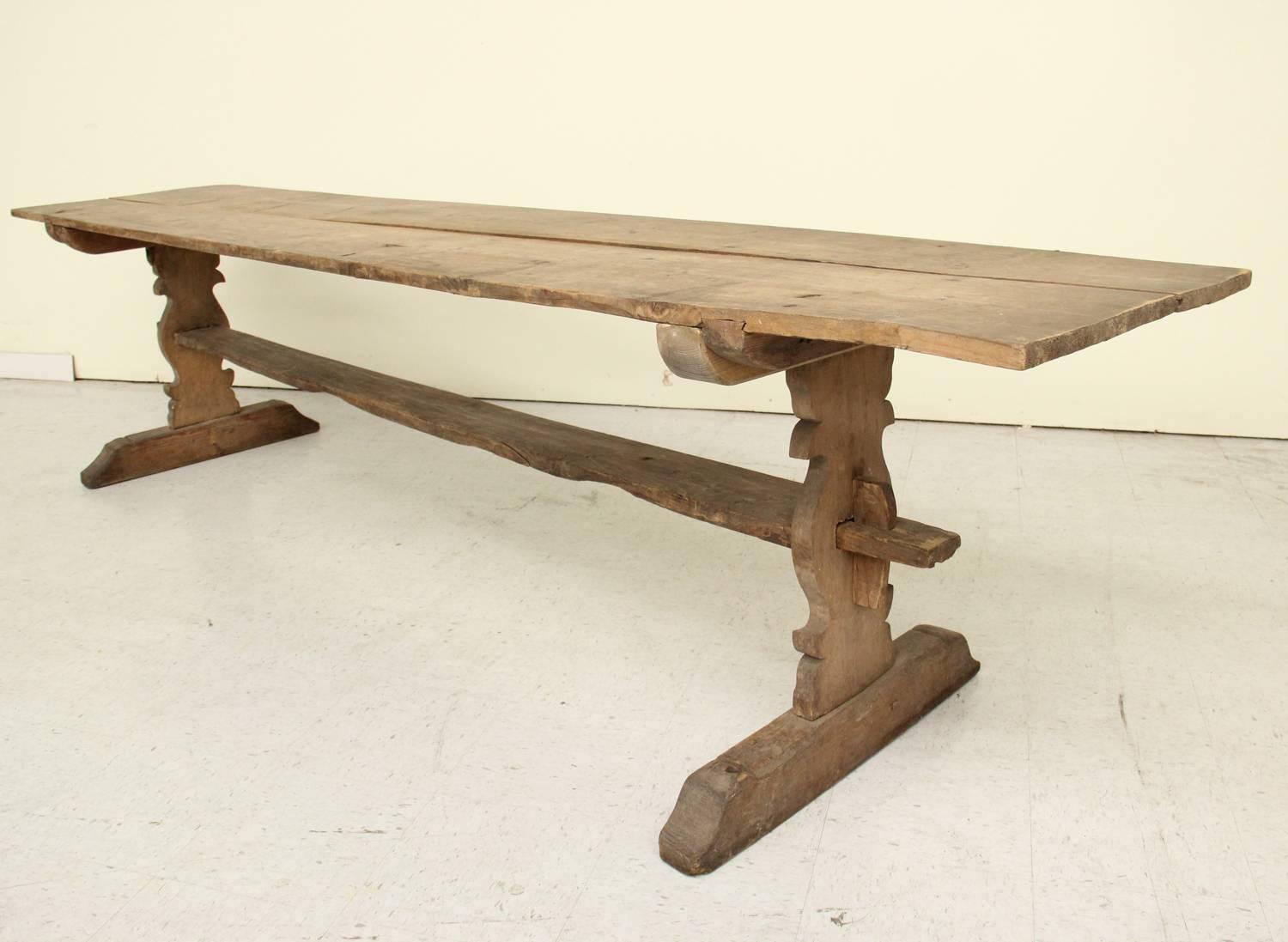 Swedish Antique Long Refectory Pine Trestle Table, 19th Century For Sale at 1stdibs