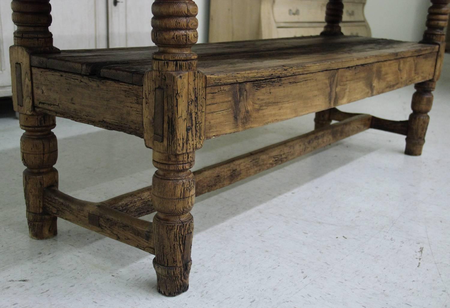 Hand-Carved Spanish Provincial Antique Bishop's Bench as Console Table, 19th Century