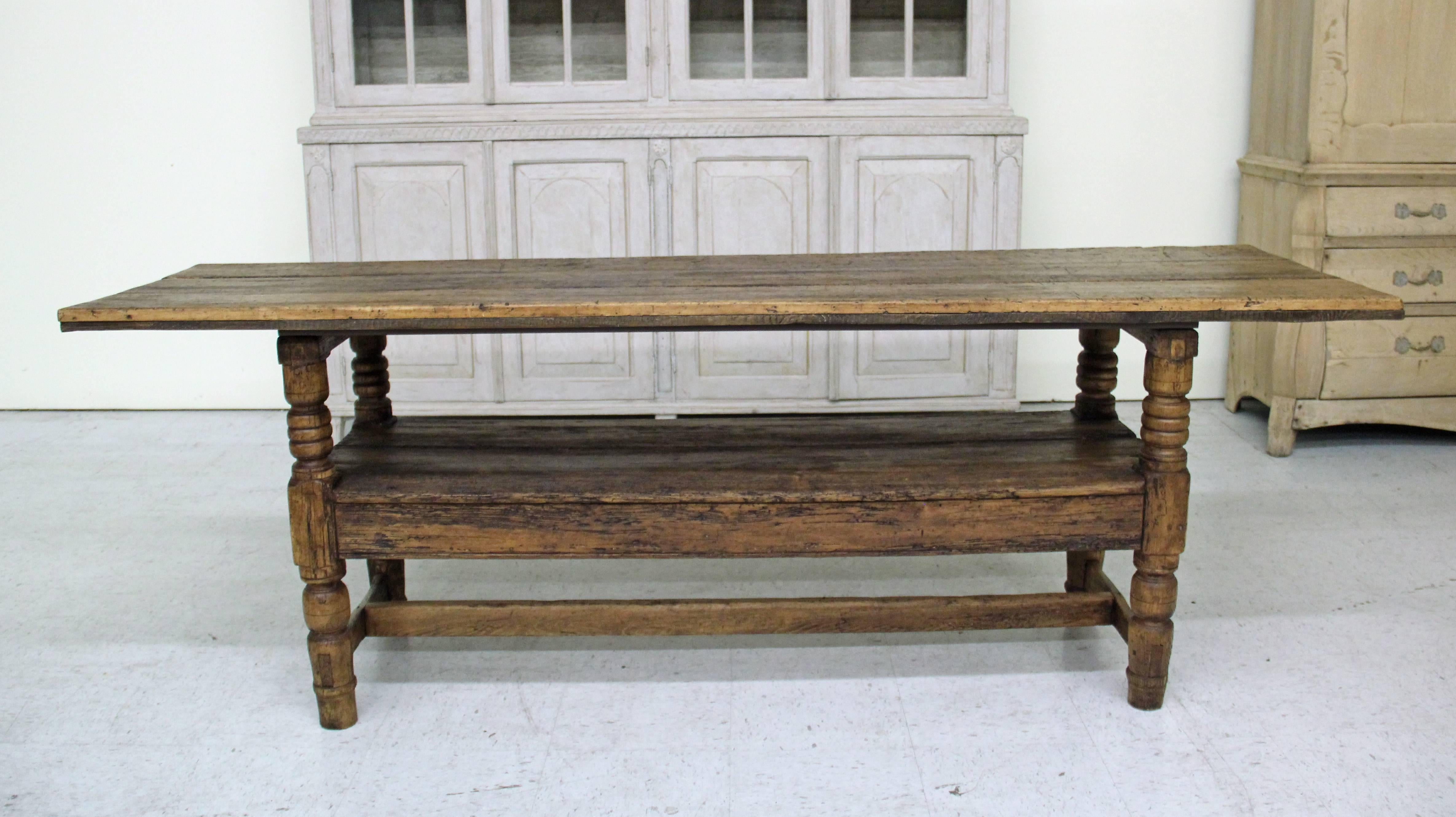 Wood Spanish Provincial Antique Bishop's Bench as Console Table, 19th Century