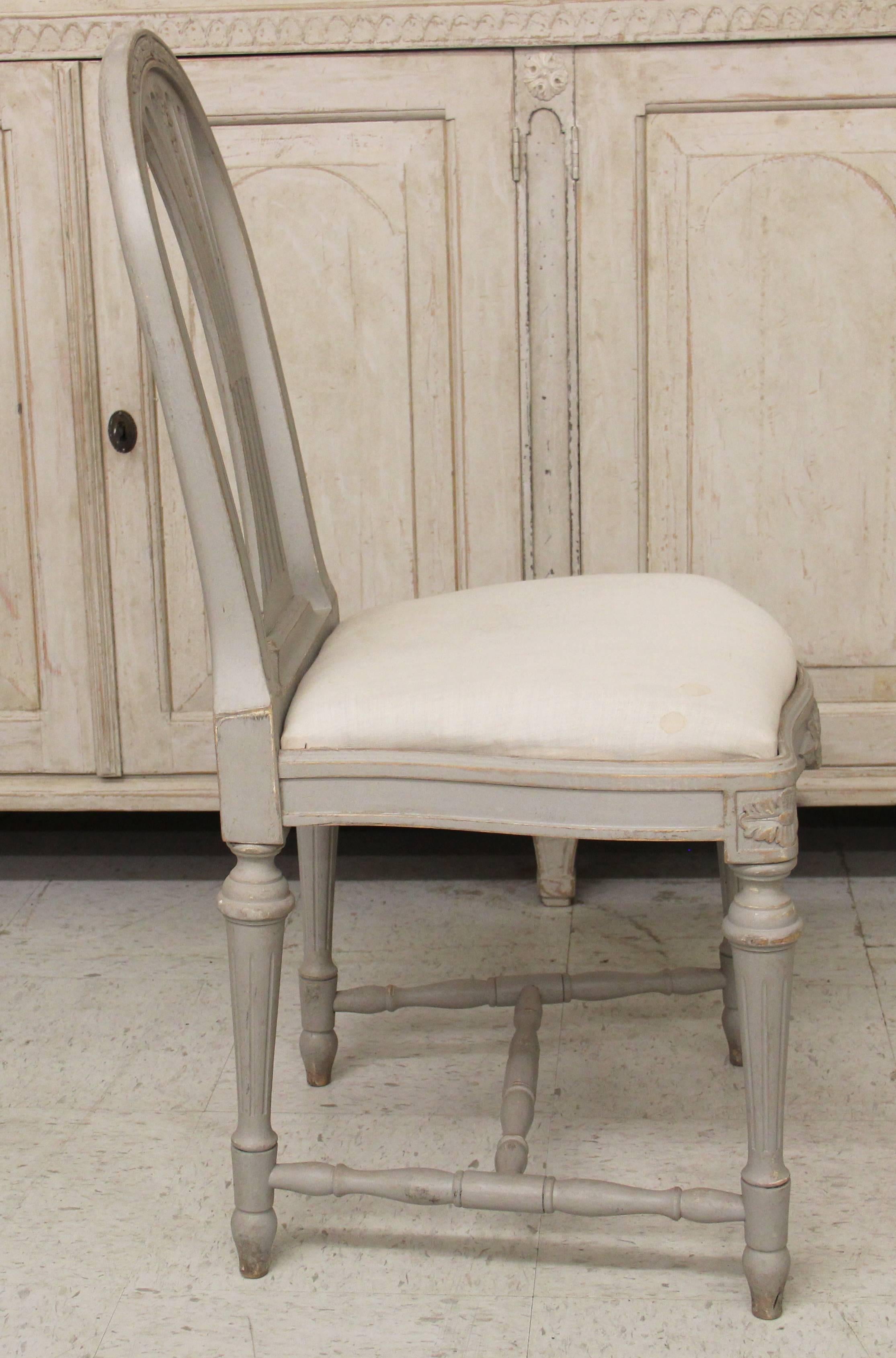 20th Century Set of Six Swedish Gustavian Style Painted Wood Side Chairs