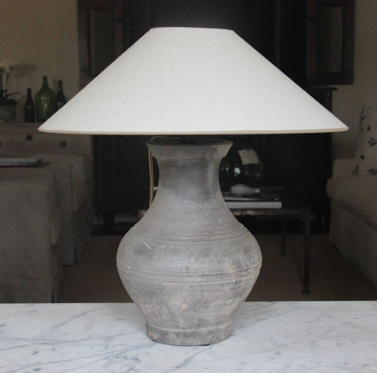 Chinese Han Dynasty Unglazed Vase Antique Table Lamp 1