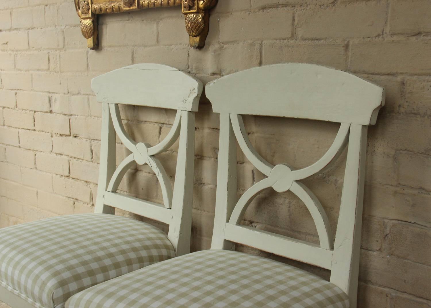 Hand-Painted 19th Century Swedish Pair of Gustavian Style Side Chairs