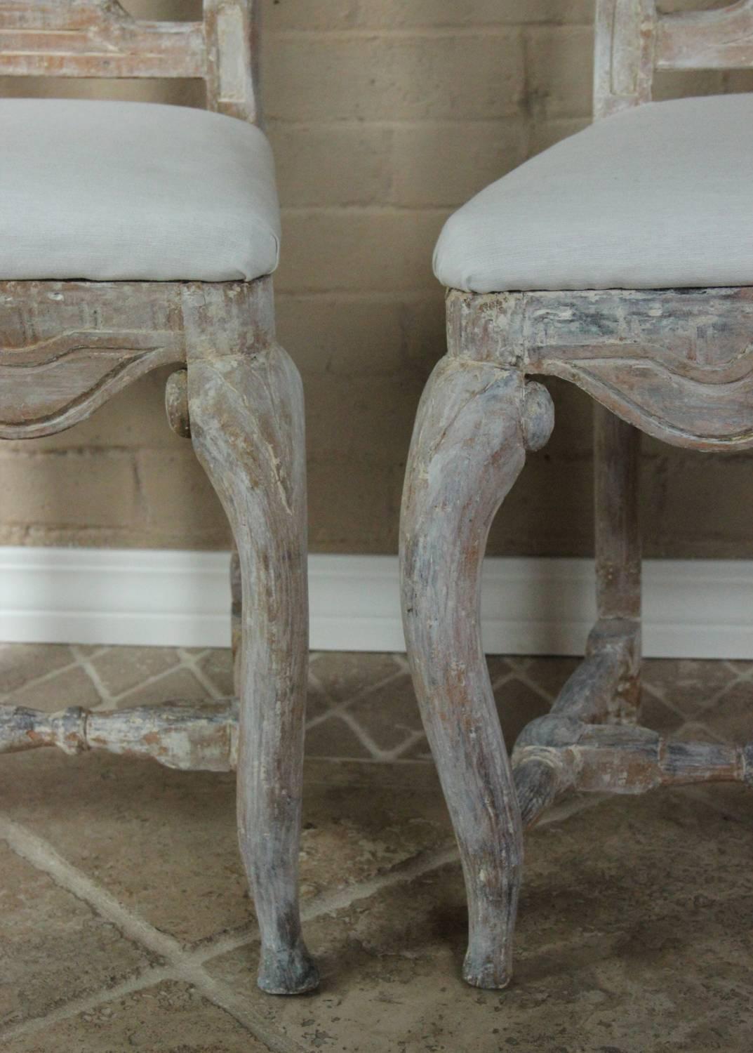 Wood 18th Century Pair of Swedish Rococo Period Side Chairs