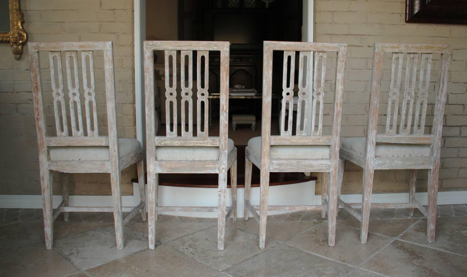 Pine Set of Four 18th Century Swedish Gustavian Square Back Chairs in Original Paint 