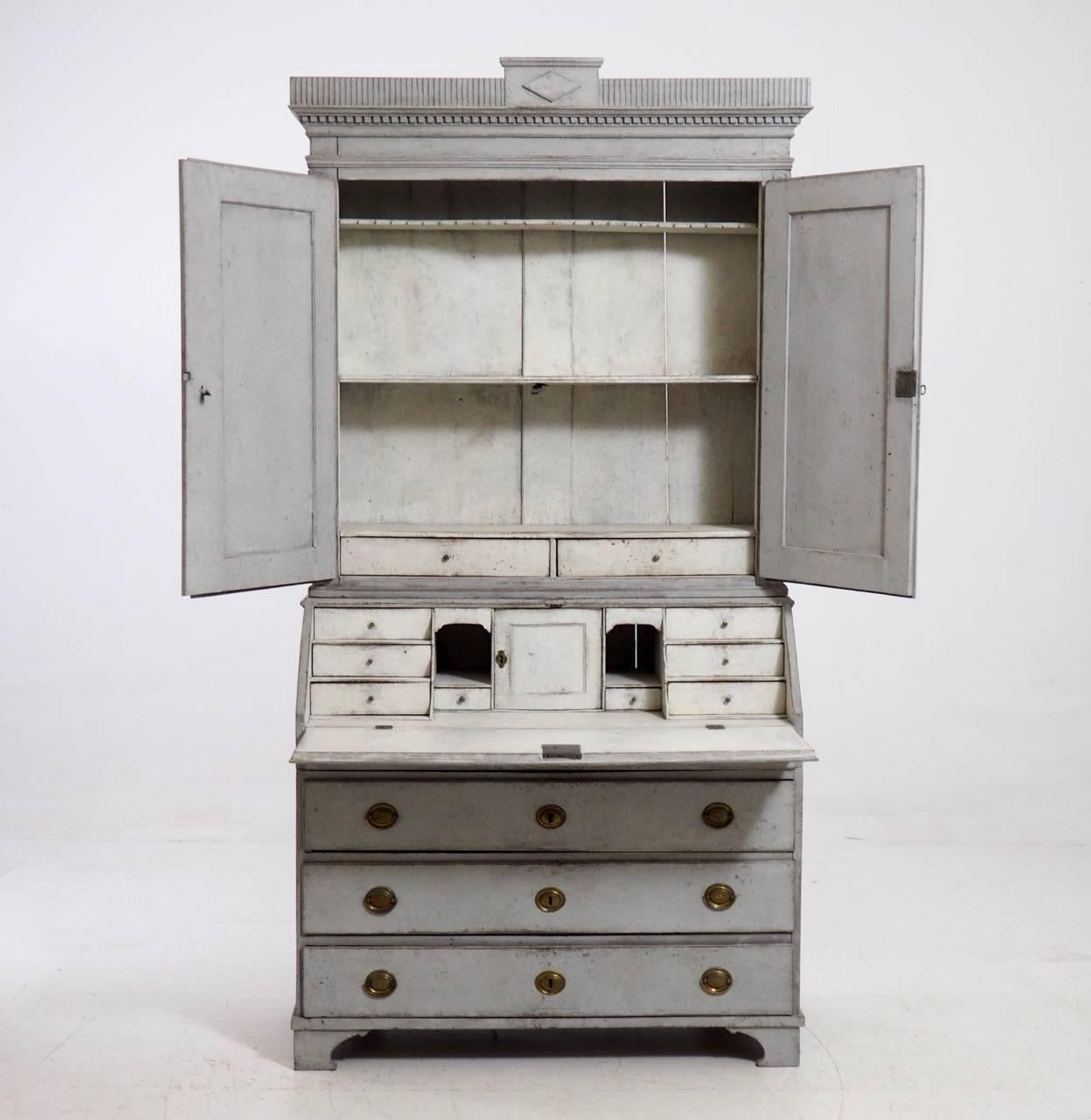 Hand-Painted 18th Century Swedish Period Gustavian Secretary with Library