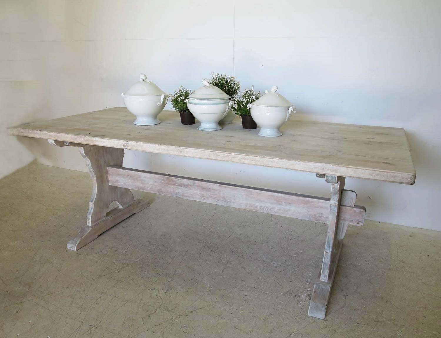 Swedish Lime Washed Trestle Table In Excellent Condition In Wichita, KS