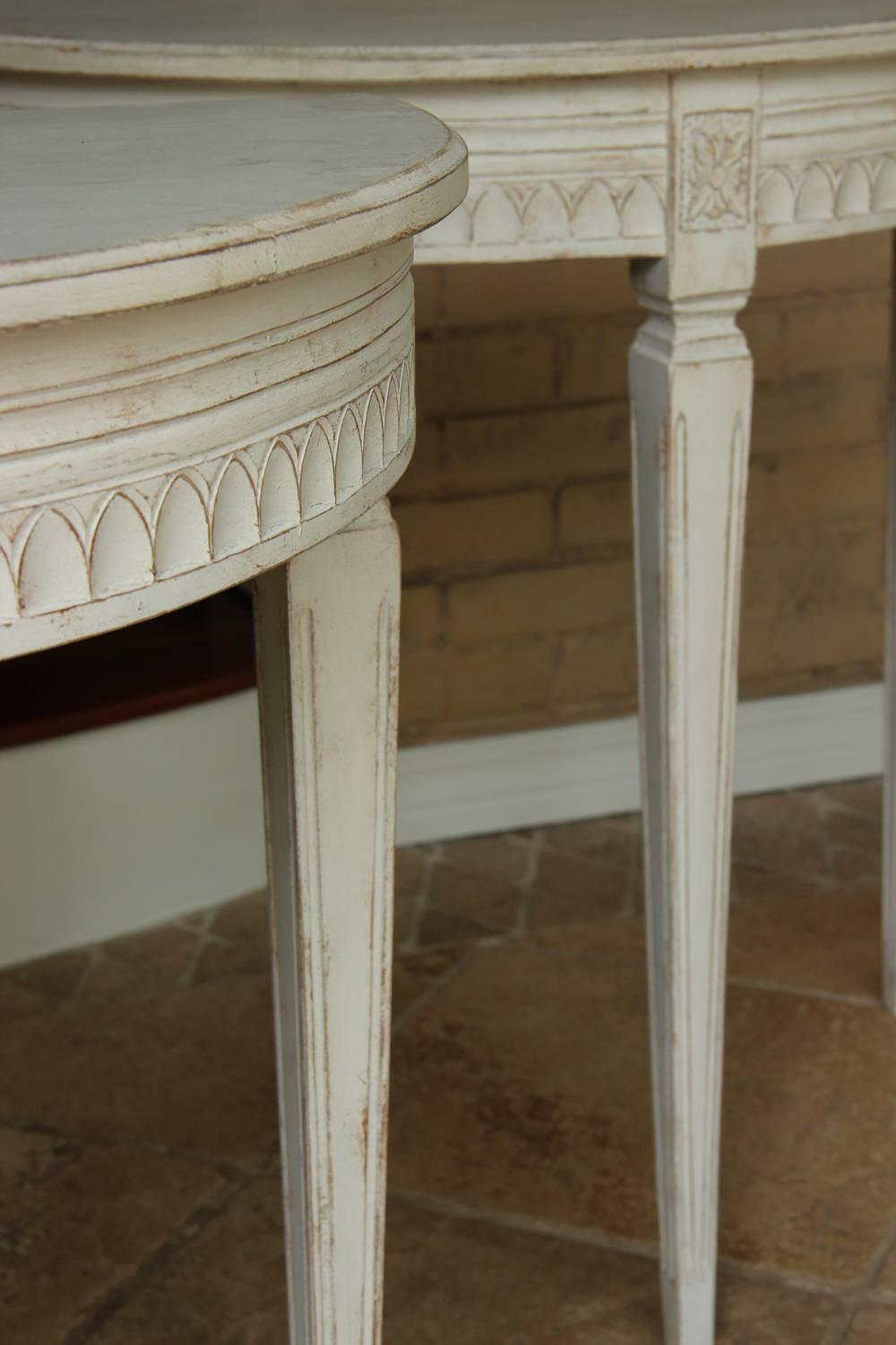 Pine 19th Century Pair of Swedish Gustavian Bedside Demilune Console Tables