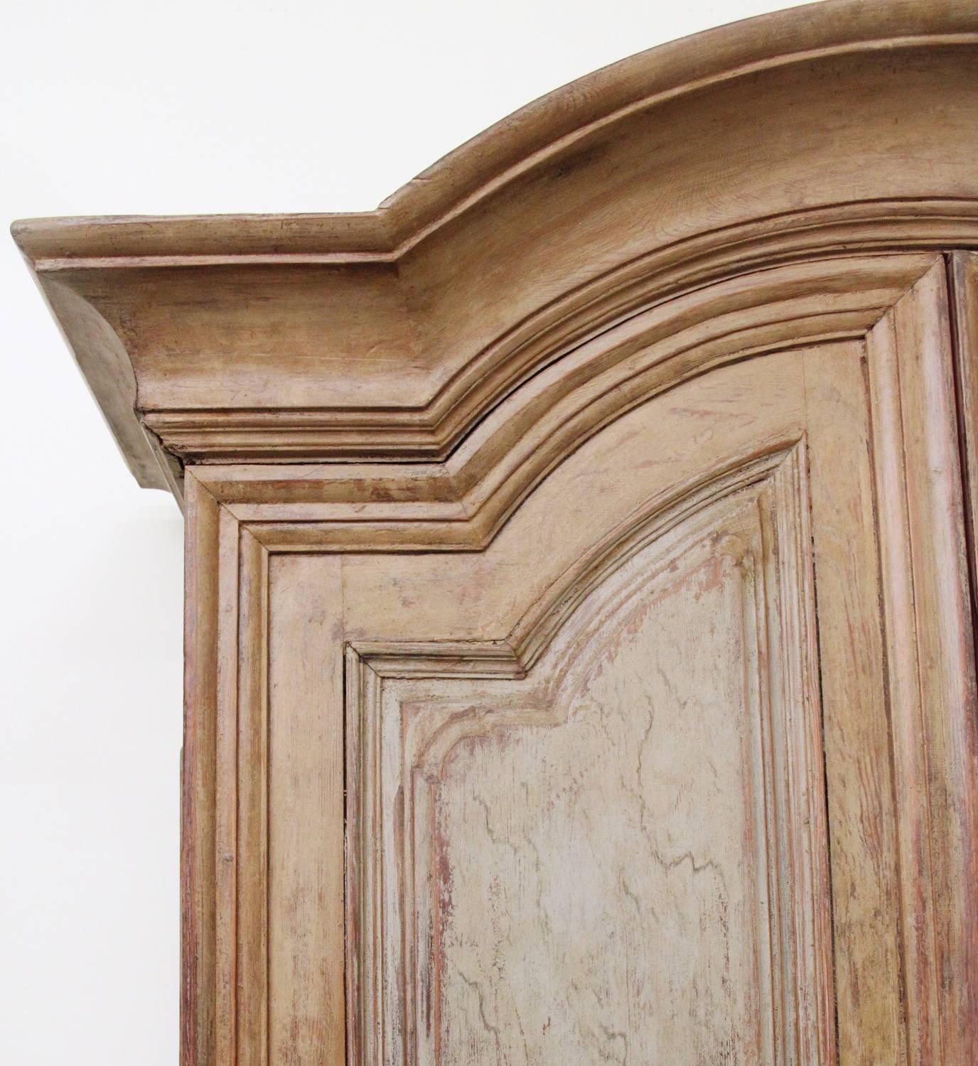 Hand-Carved 18th Century Swedish Period Baroque Two-Part Cabinet in Original Paint