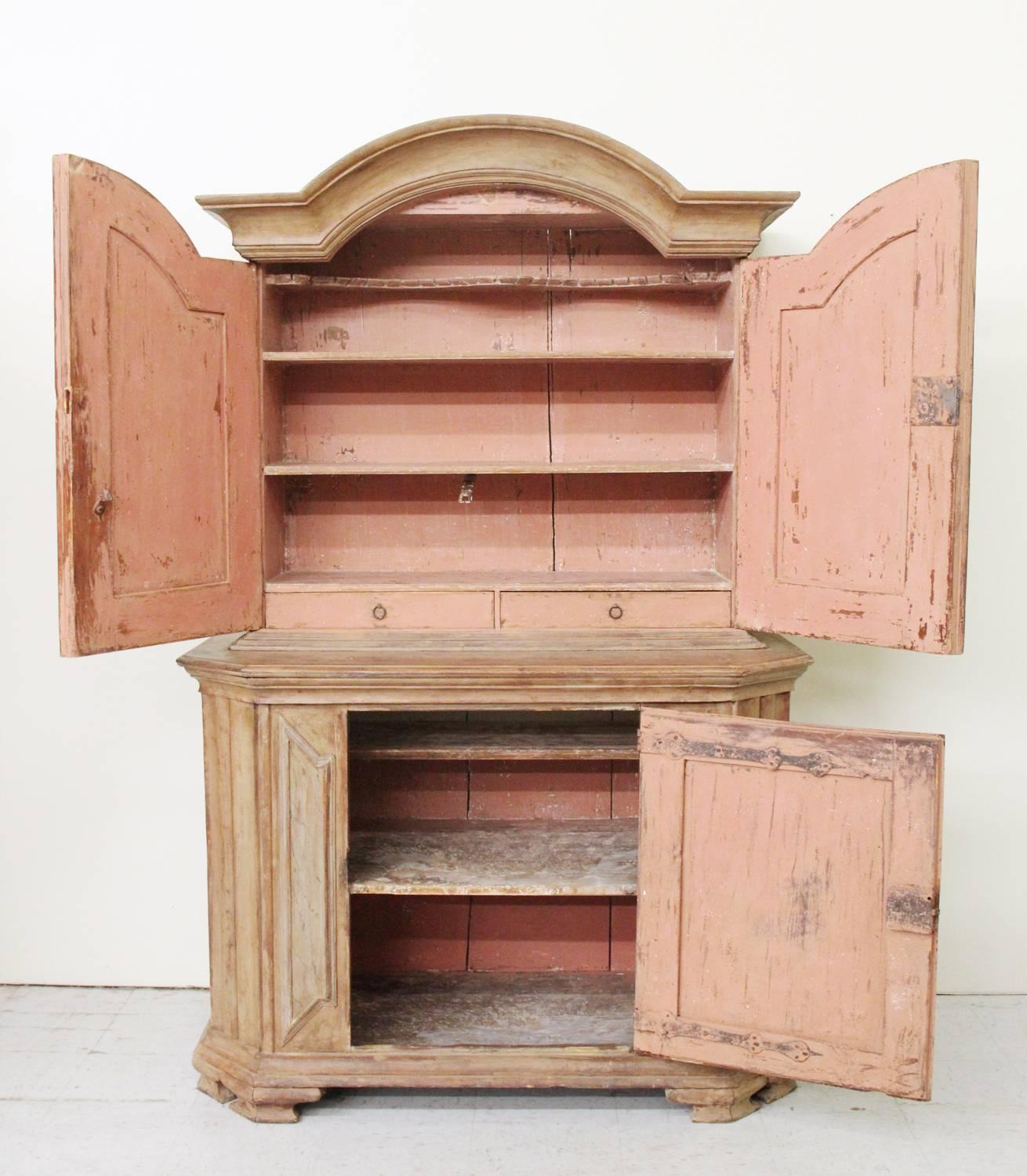 18th Century Swedish Period Baroque Two-Part Cabinet in Original Paint 2