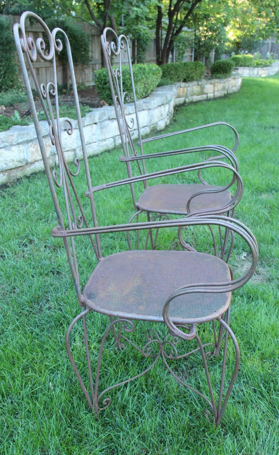 French Art Deco Pair of High Back Iron Armchairs, circa 1940 5