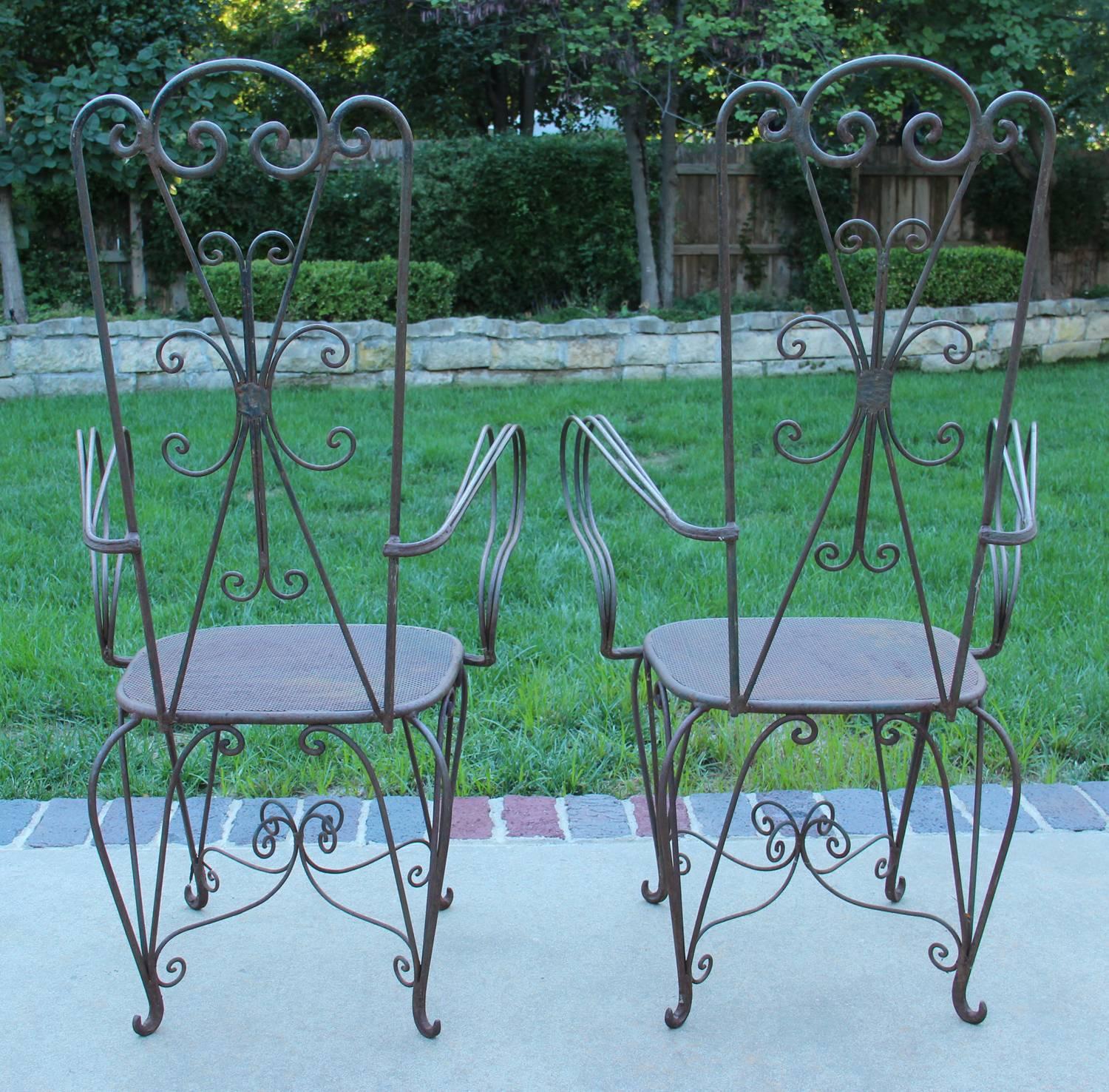 French Art Deco Pair of High Back Iron Armchairs, circa 1940 4