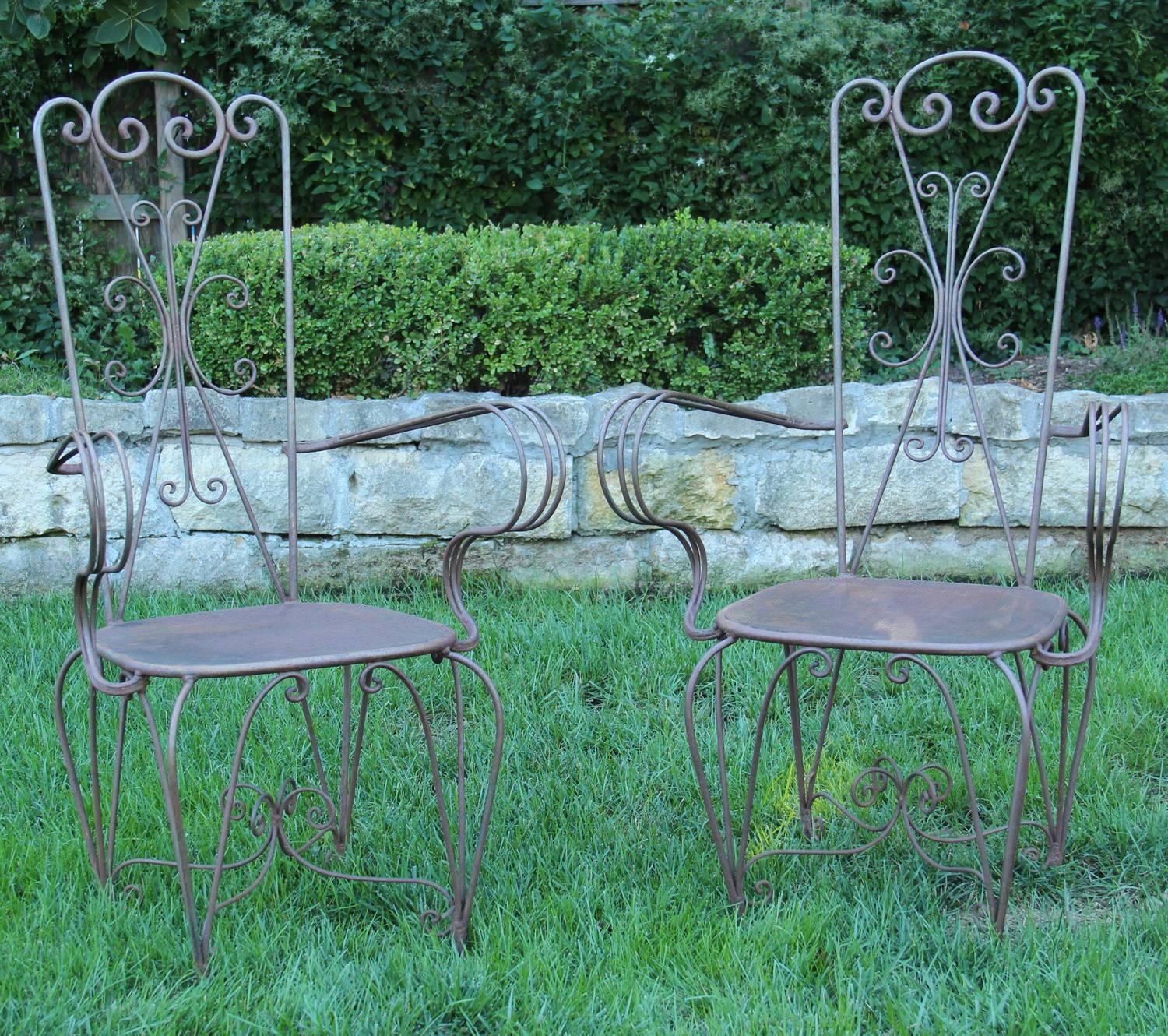 French Art Deco Pair of High Back Iron Armchairs, circa 1940 6