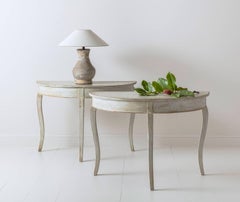 19th Century Pair Swedish Rococo Demilune Bedside Tables or Console Center Table
