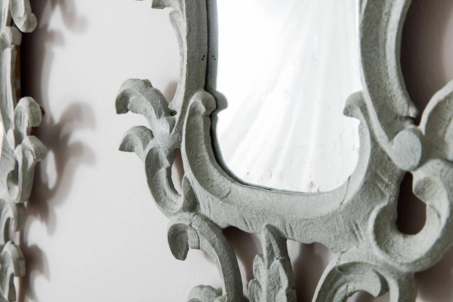 Baroque 19th Century Pair of Venetian Mirrors Appliqués with Original Mirror Plate   For Sale