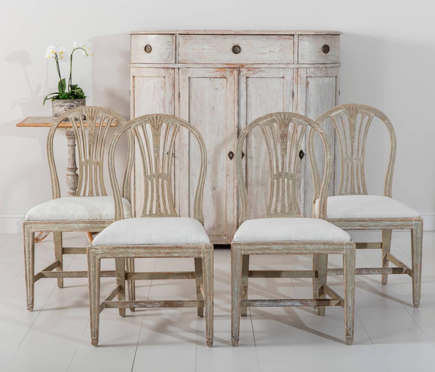 18th Century Swedish Period Gustavian Oval Back Side Chairs in Original Paint 2