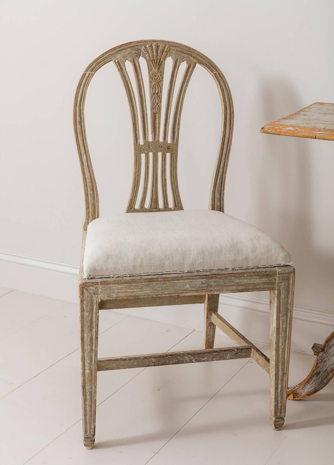 18th Century and Earlier 18th Century Swedish Period Gustavian Oval Back Side Chairs in Original Paint