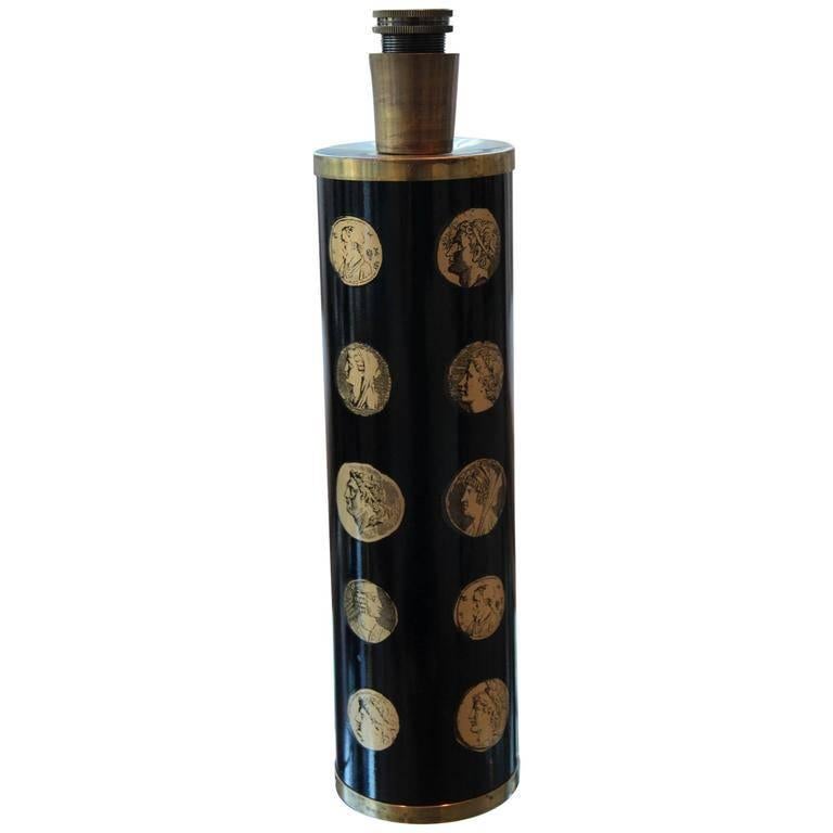 Piero Fornasetti Black and Gold "Cameo" Midcentury Italian Table Lamp