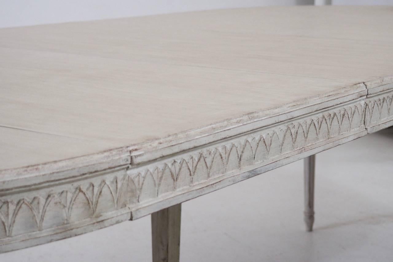 Hand-Crafted Swedish Gustavian Style Three-Leaf Extension Dining Table with Carved Apron