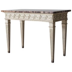 French Louis XVI Style Console Table with Greek Key Design and Marble Top