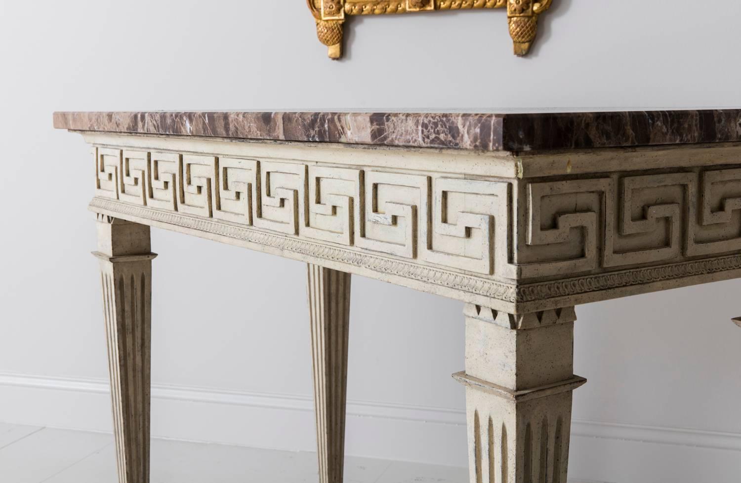 20th Century French Louis XVI Style Console Table with Greek Key Design and Marble Top