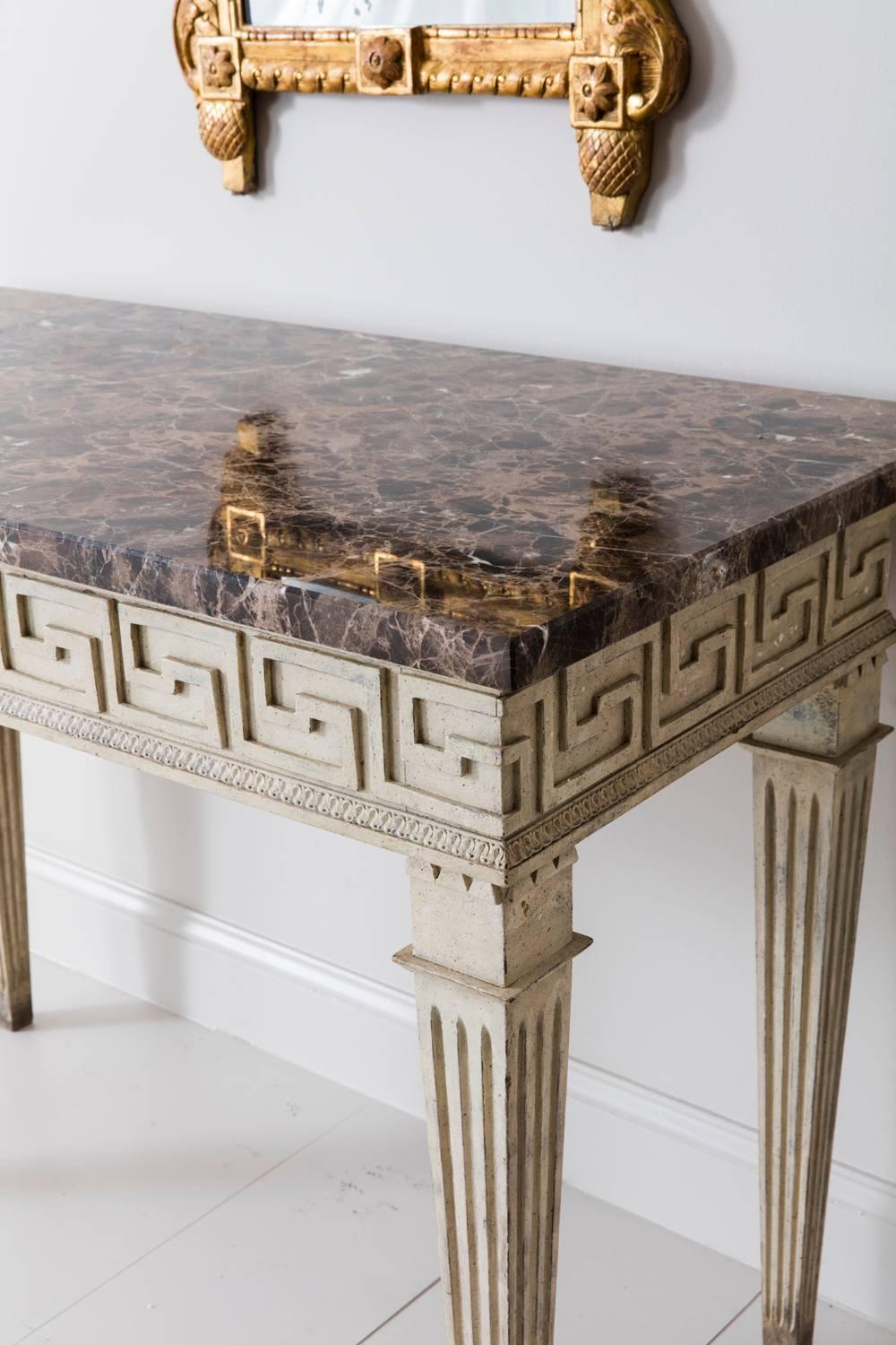 French Louis XVI Style Console Table with Greek Key Design and Marble Top 1