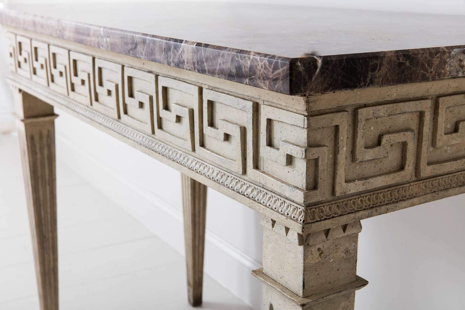 French Louis XVI Style Console Table with Greek Key Design and Marble Top 2