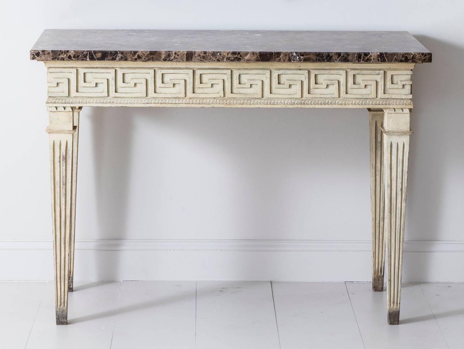 French Louis XVI Style Console Table with Greek Key Design and Marble Top 3