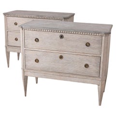 Swedish Gustavian Style Pair of Painted Bedside Commodes with Marbleized Tops