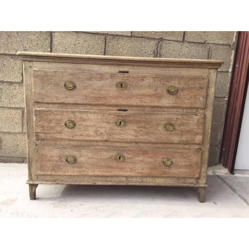 19th Century French Louis XVI Style Bleached Oak Chest of Drawers 1