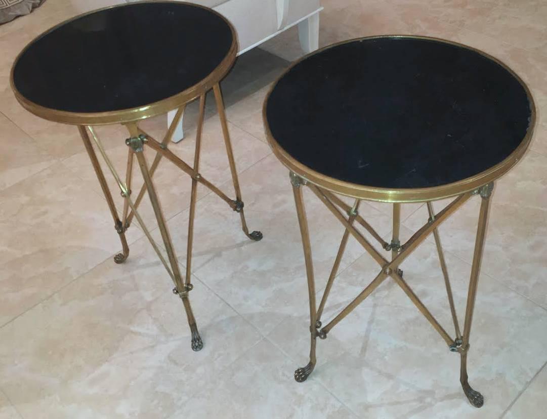 Pair of French Brass Neoclassical Gueridon Tables in the Jansen Manner 4