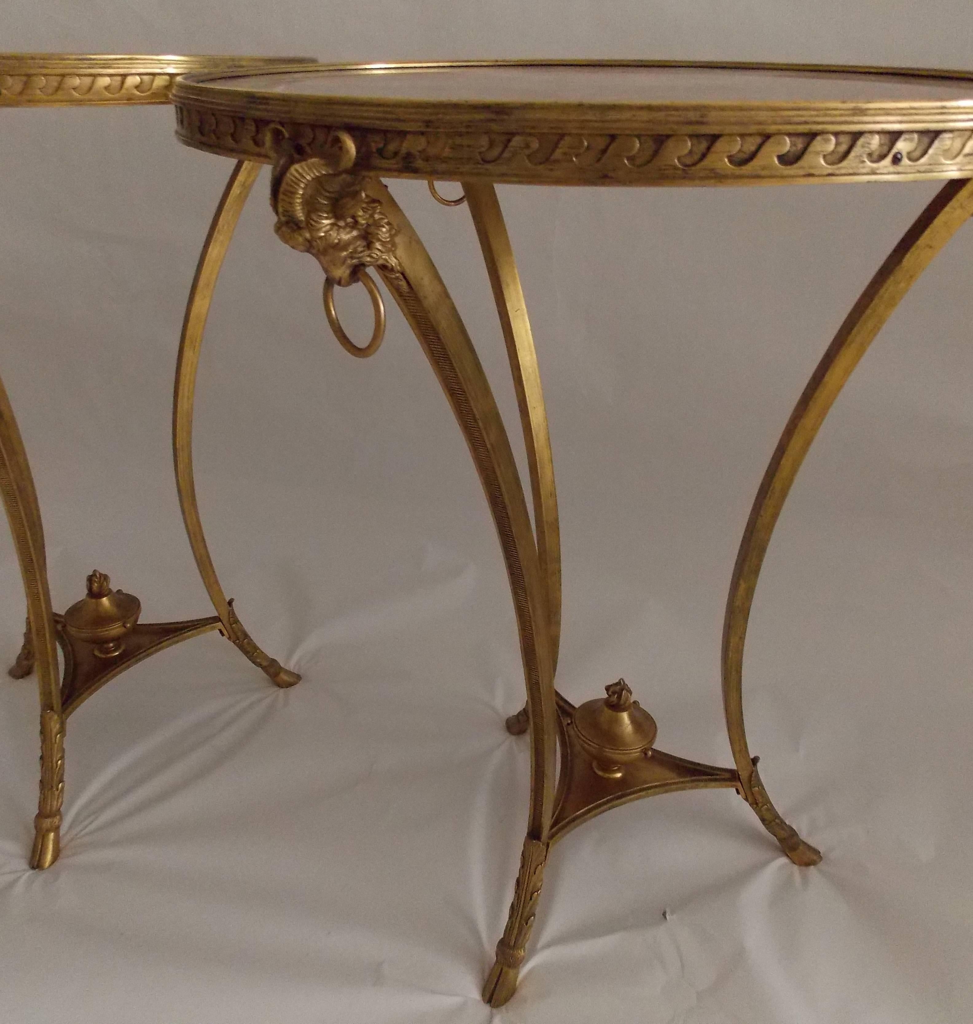 Neoclassical Pair of 19th Century French Louis XVI Style Gilt Bronze Gueridon Tables