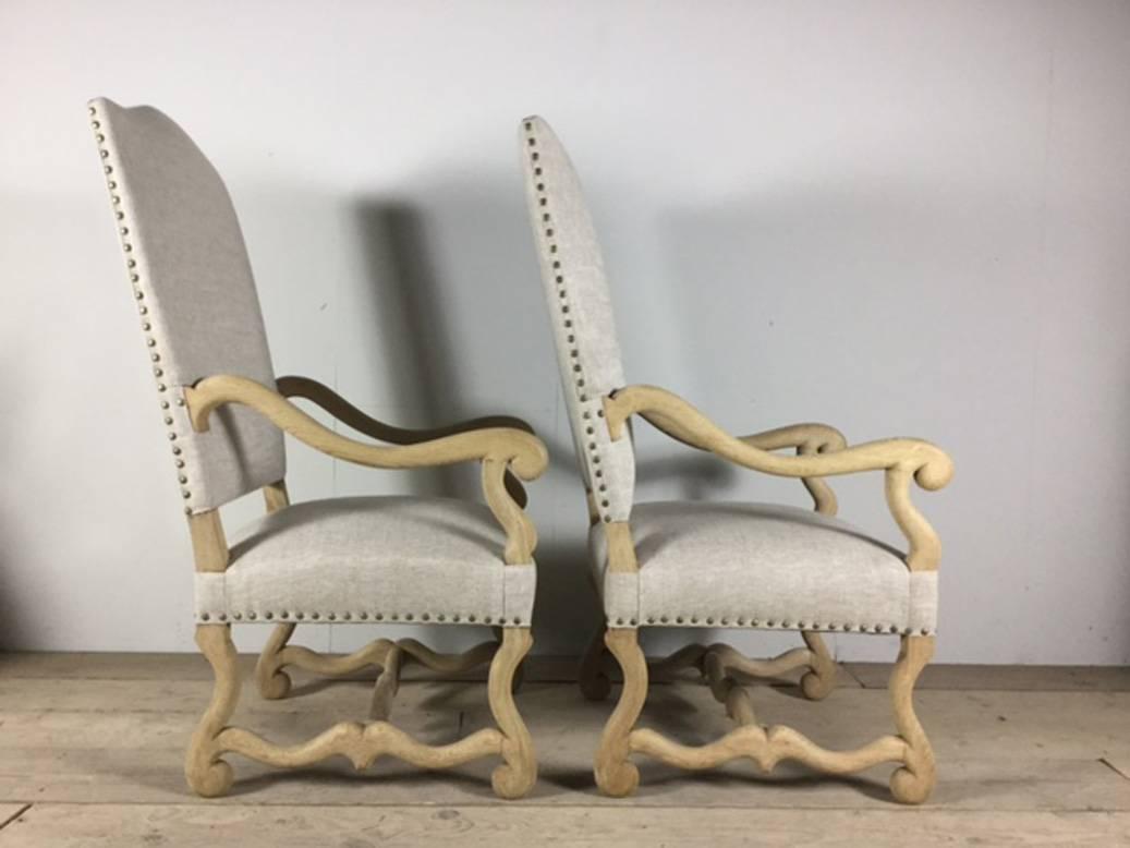 19th Century French Bleached Oak Os de Mouton Armchairs In Excellent Condition In Wichita, KS