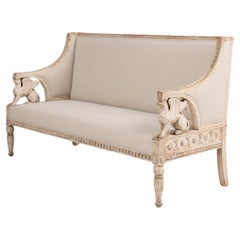 19th c. Swedish Gustavian Sofa Bench with Griffins in Original Paint
