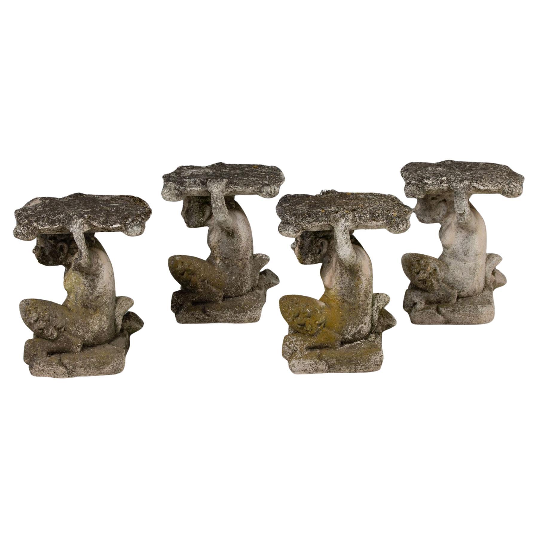 Colección de cuatro taburetes italianos de hormigón para jardín Fauno del Bosque, c. 1920 en venta