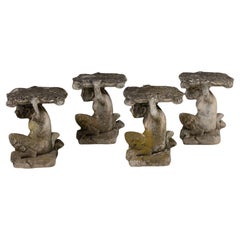 Colección de cuatro taburetes italianos de hormigón para jardín Fauno del Bosque, c. 1920