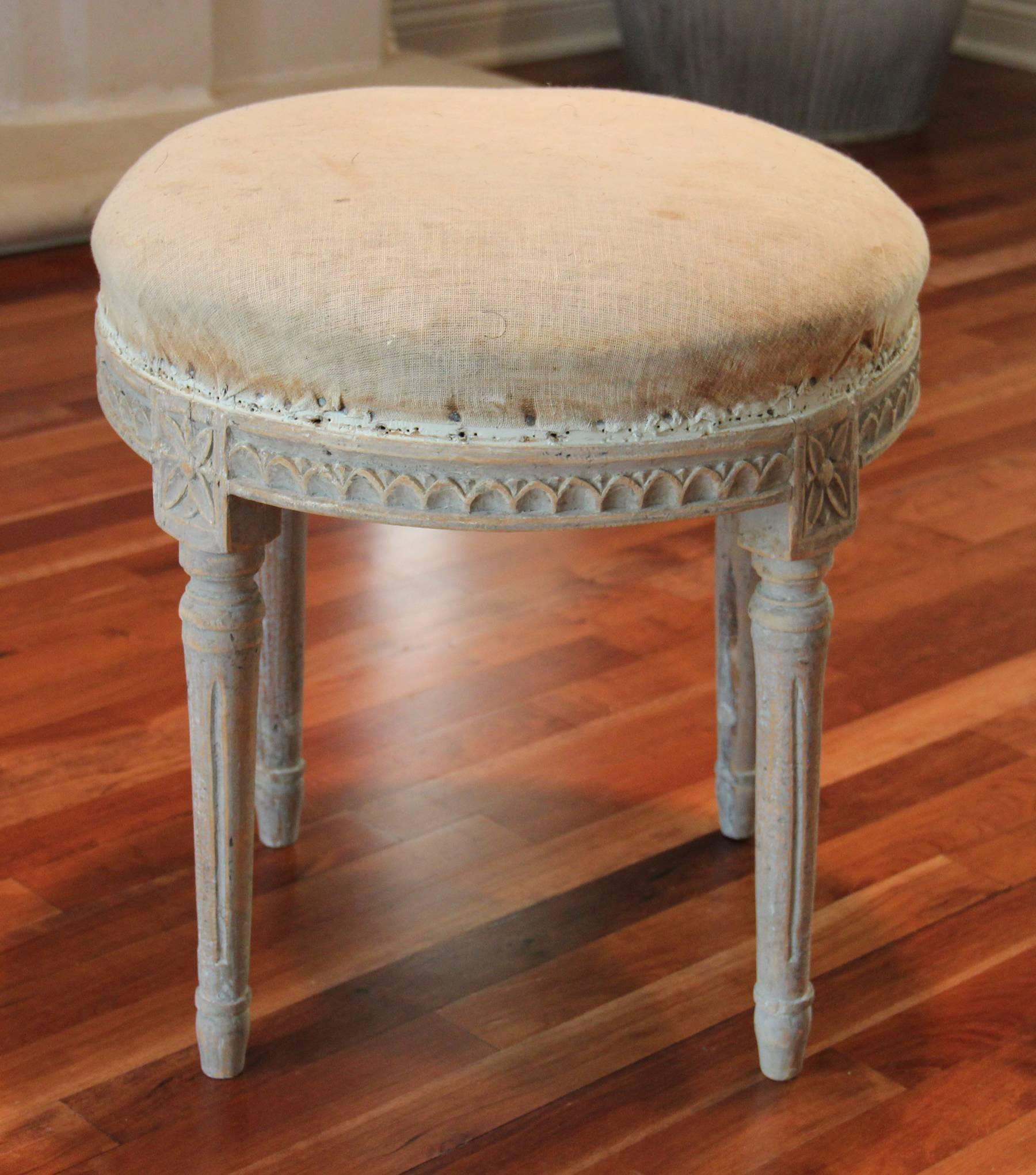 18th Century and Earlier Swedish Early Gustavian Round Stool in Original Paint, 18th Century Antique