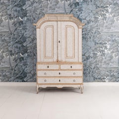 Swedish Two-Part Painted Linen Press Cabinet, 18th c. Rococo Period