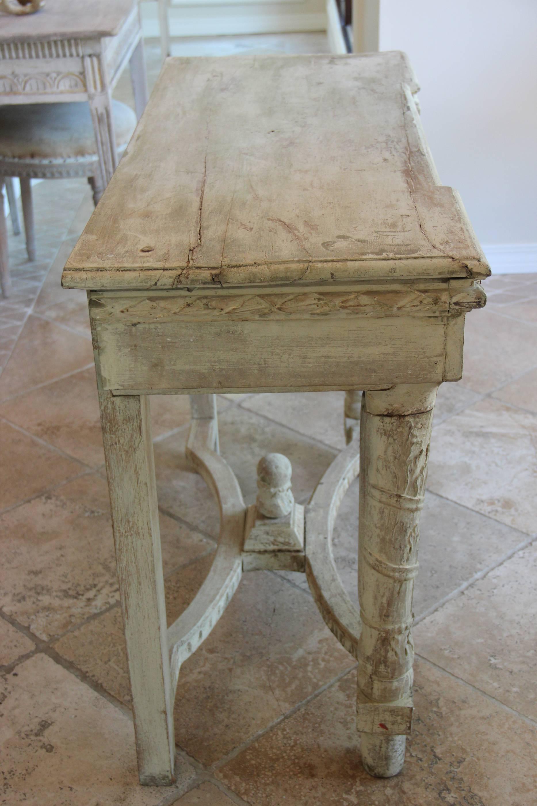 French Antique Carved Console Table in Original Paint, 19th Century, Louis XVI 3