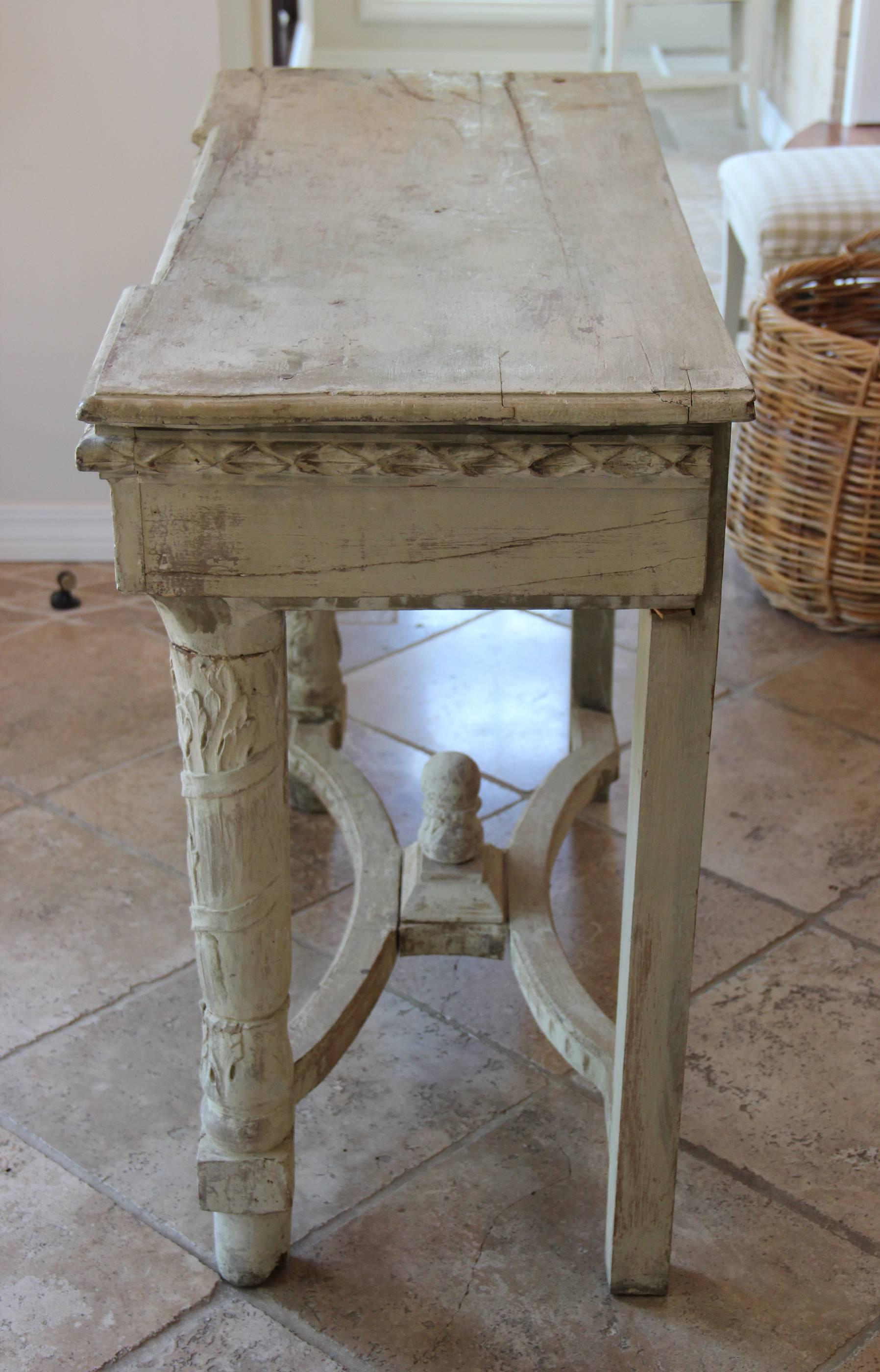 French Antique Carved Console Table in Original Paint, 19th Century, Louis XVI 4
