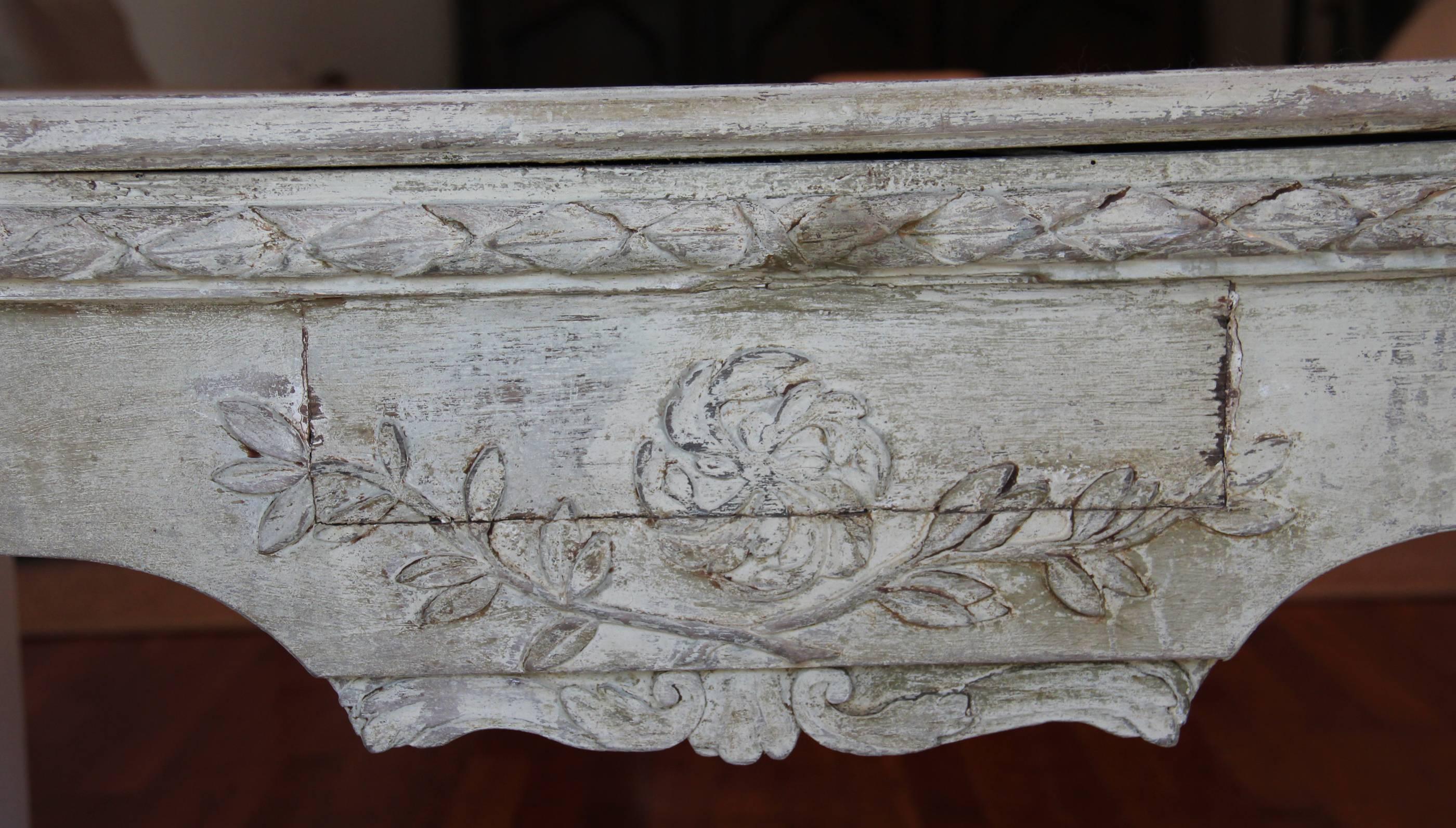French Antique Carved Console Table in Original Paint, 19th Century, Louis XVI 1