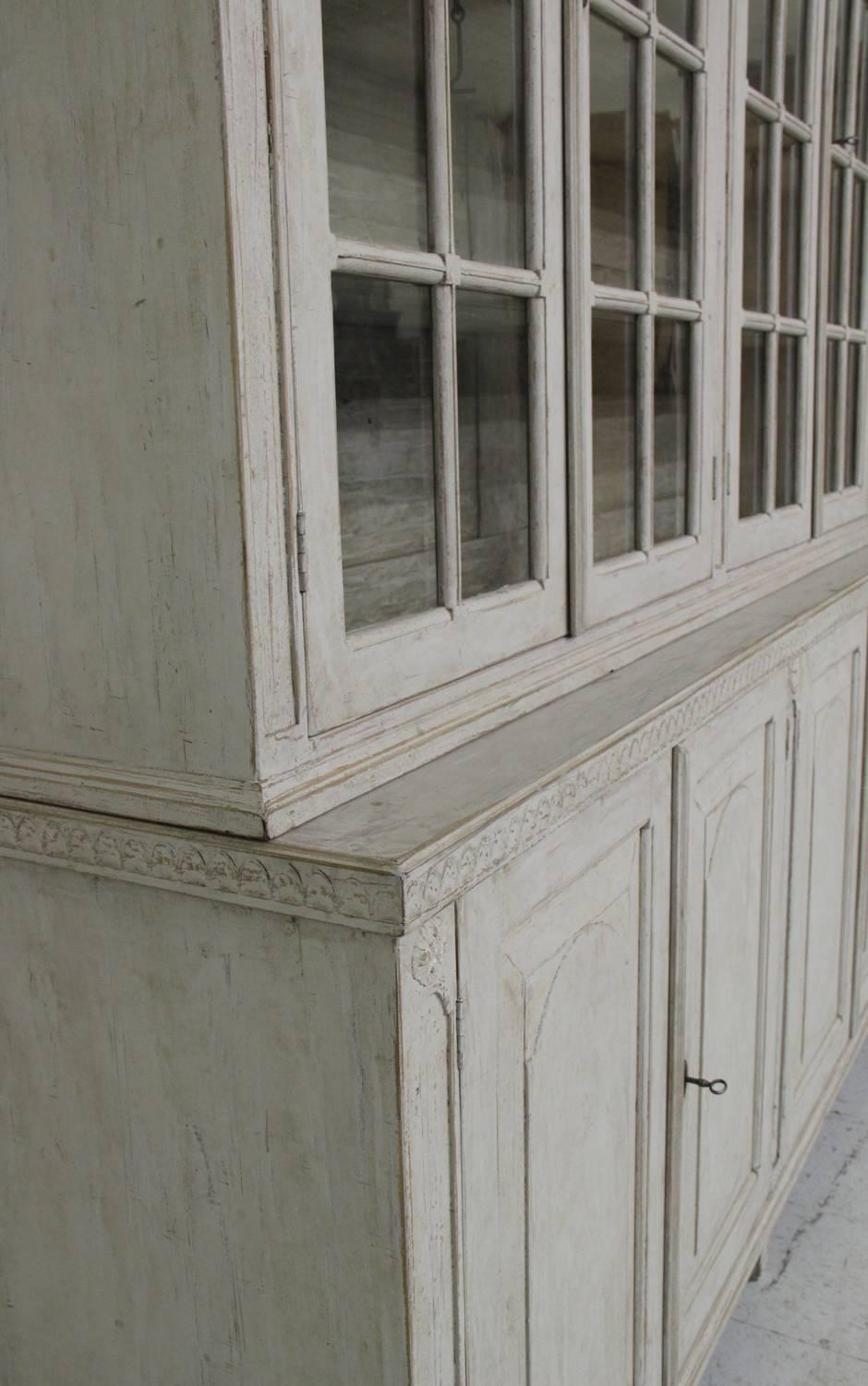Hand-Carved Swedish Late Gustavian Antique Four-Door Glass Vitrine Cabinet, 19th Century