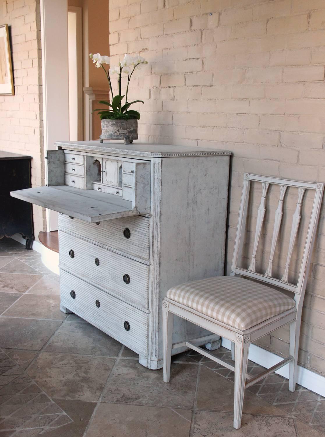 Swedish Gustavian Fall-Front Secretary Chest with Reeded Detail, 19th Century  5