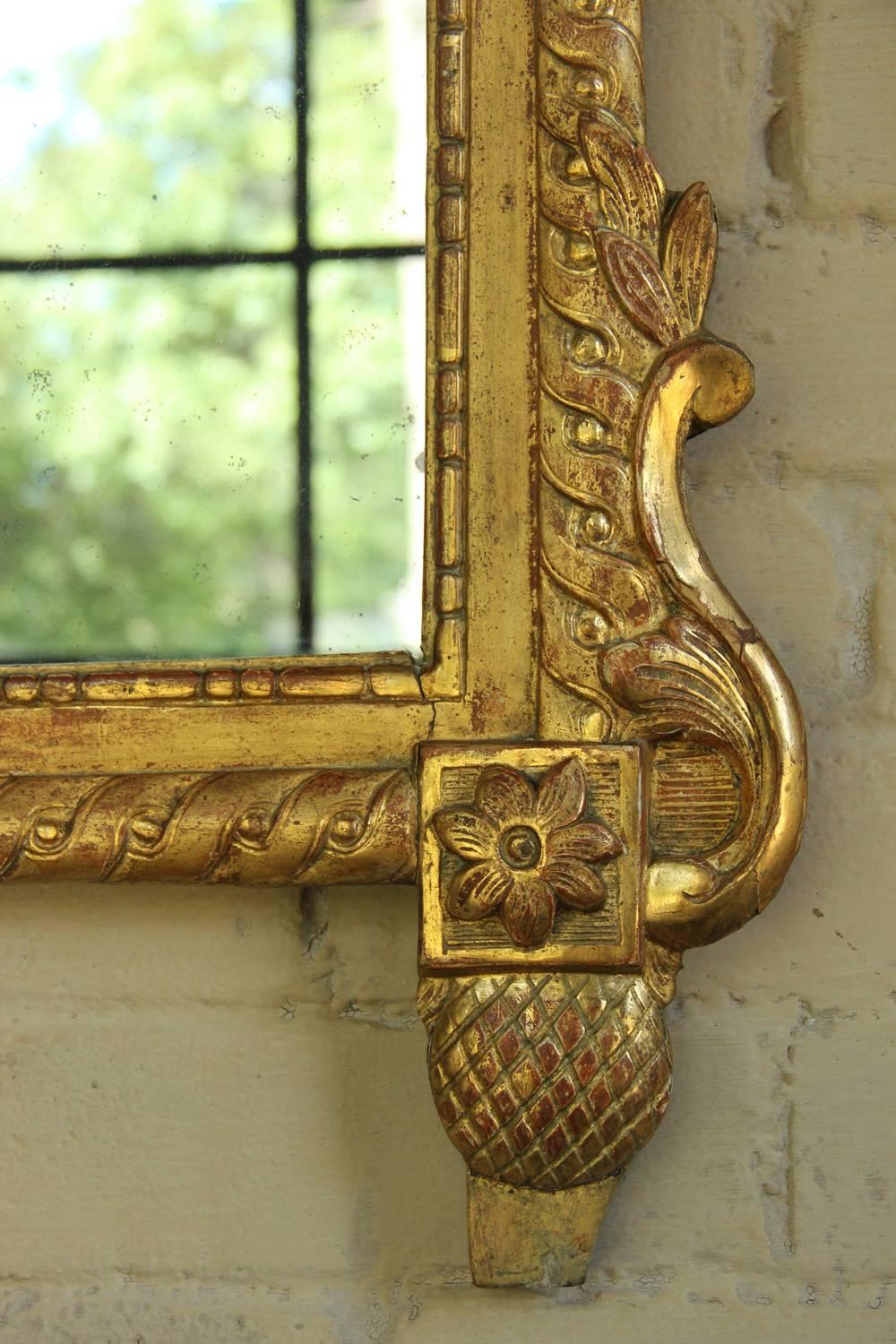 French Louis XVI Richly Carved Gilt Mirror for Vanity or Wall, 18th Century 3