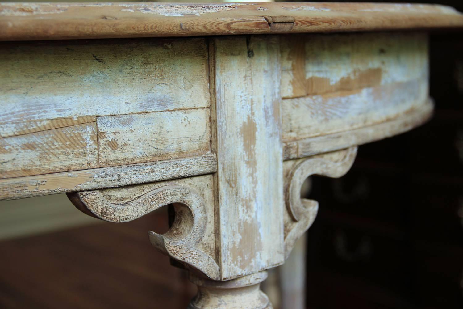French Pair of Large Demilune Console Tables in Original Paint, 19th Century In Excellent Condition In Wichita, KS